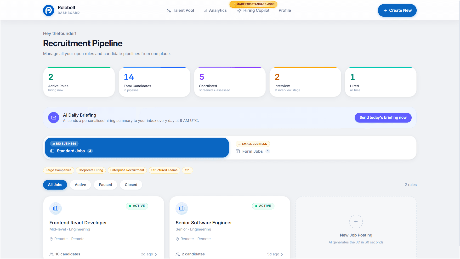 Rolebolt recruitment pipeline dashboard preview